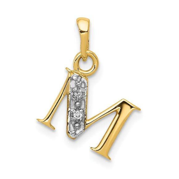 10K Yellow Gold & Rhodium Diamond Initial M Charm